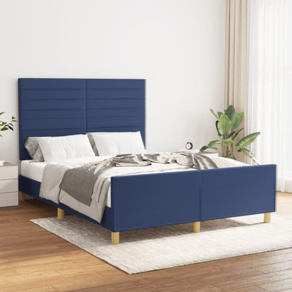 sengeramme med sengegavl 140x190 cm stof blå