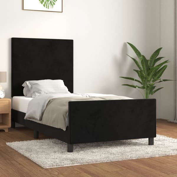 sengeramme med sengegavl 90x200 cm fløjl sort