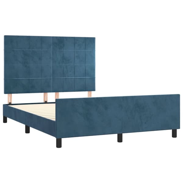 sengeramme med sengegavl 140x200 cm fløjl mørkeblå