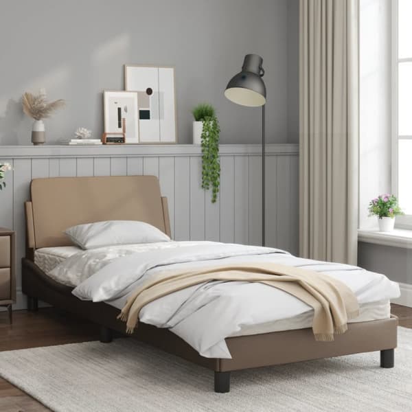 Sängram med huvudgavel cappuccino 80x200 cm konstläder