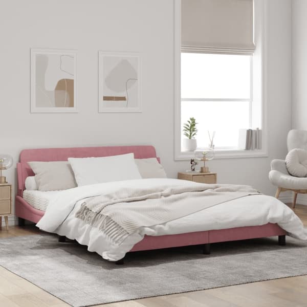 sengeramme med sengegavl 160x200 cm fløjl pink