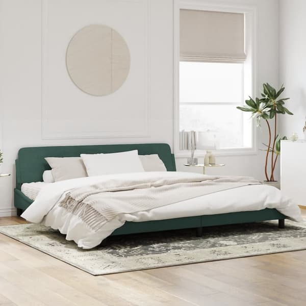 sengeramme med sengegavl 200x200 cm fløjl mørkegrøn
