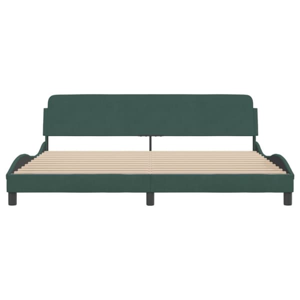 sengeramme med sengegavl 200x200 cm fløjl mørkegrøn