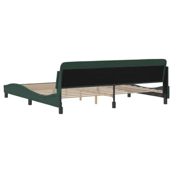 sengeramme med sengegavl 200x200 cm fløjl mørkegrøn