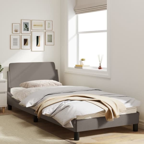 sengeramme med sengegavl 90x190 cm stof gråbrun