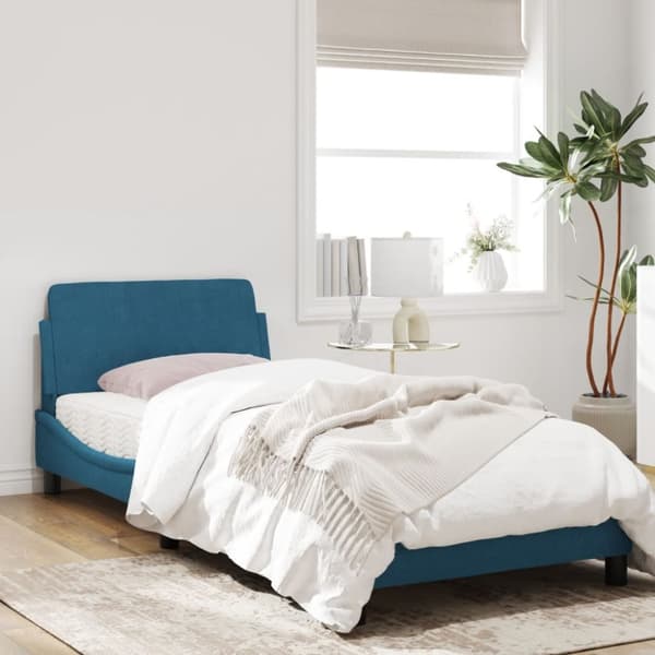 sengeramme med sengegavl 90x190 cm fløjl blå