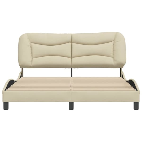 sengeramme med sengegavl 160x200 cm stof cremefarvet