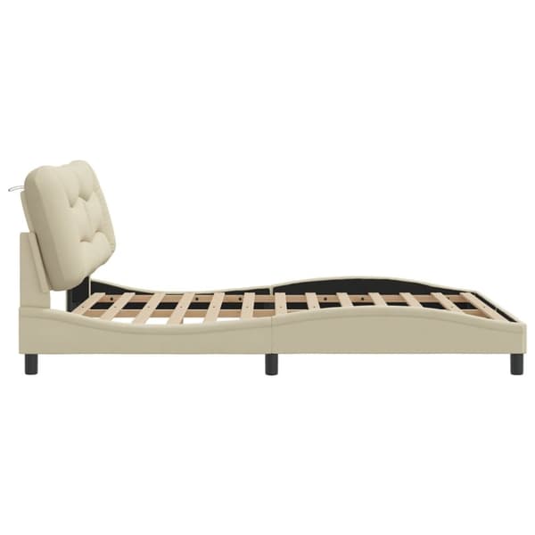sengeramme med sengegavl 160x200 cm stof cremefarvet