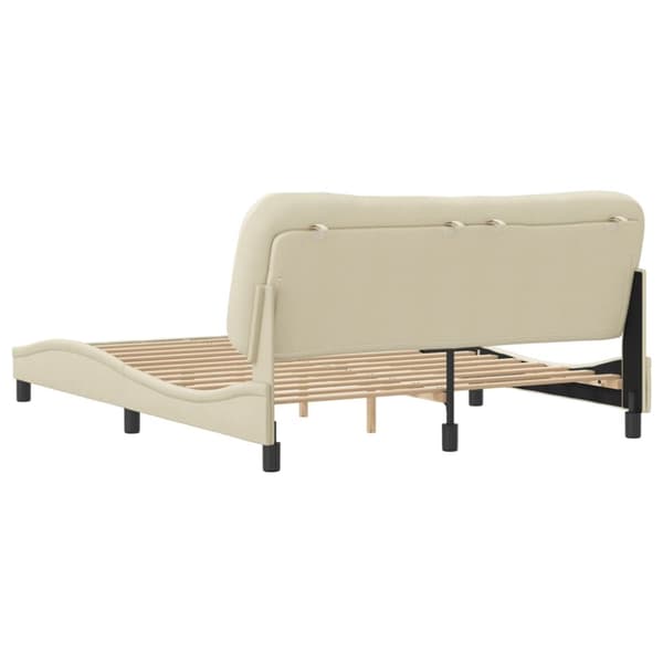 sengeramme med sengegavl 160x200 cm stof cremefarvet