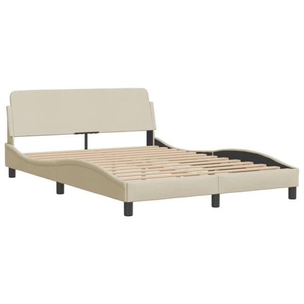 sengeramme med sengegavl 160x200 cm stof cremefarvet