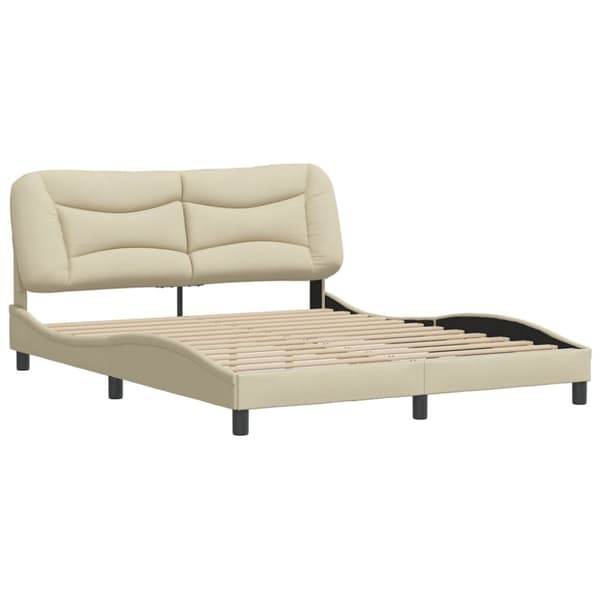 sengeramme med sengegavl 160x200 cm stof cremefarvet