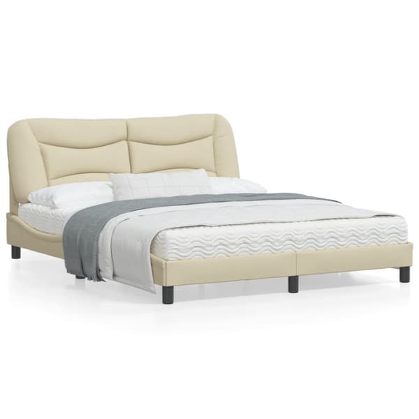 sengeramme med sengegavl 160x200 cm stof cremefarvet