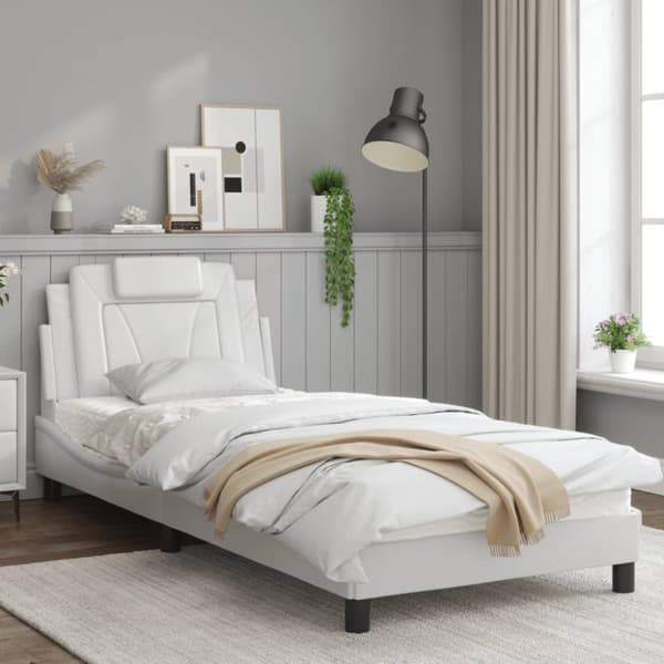 sengeramme med sengegavl 80x200 cm kunstlæder hvid