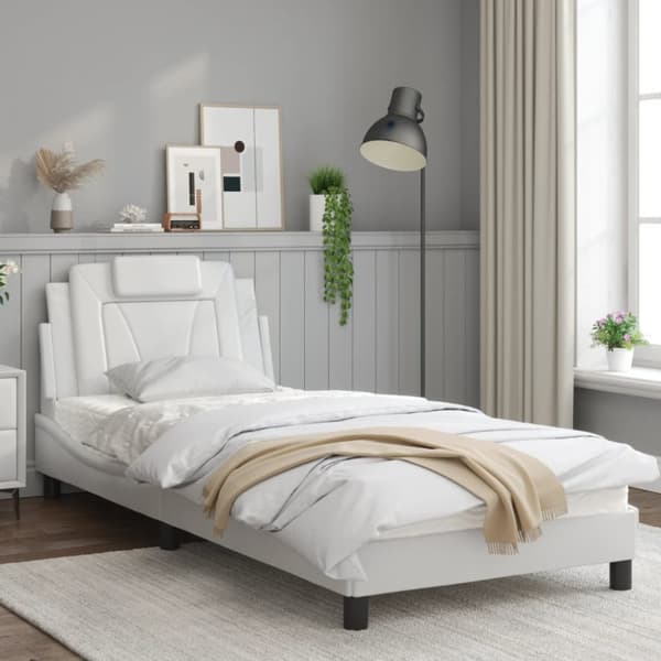 sengeramme med sengegavl 90x190 cm kunstlæder hvid