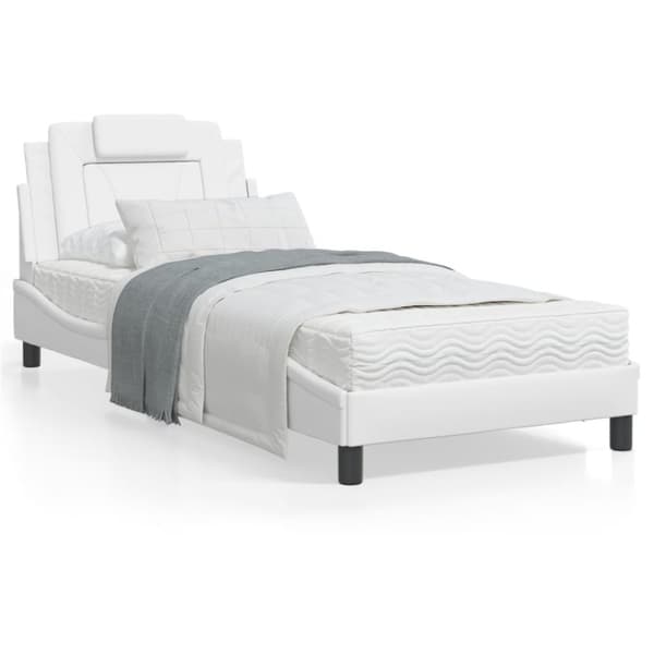 sengeramme med sengegavl 90x190 cm kunstlæder hvid