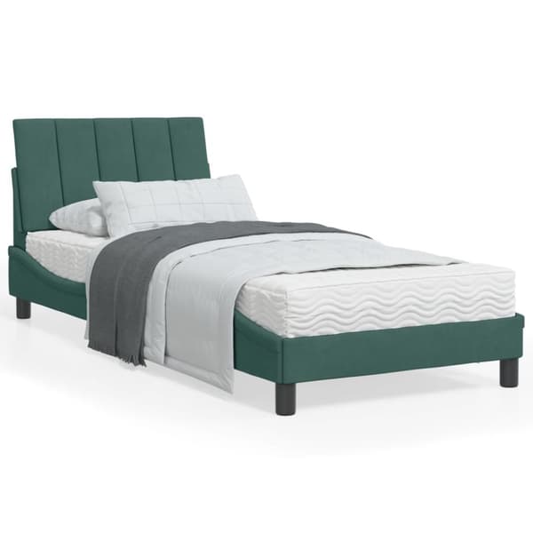 sengeramme med LED-lys 80x200 cm velour mørkegrøn