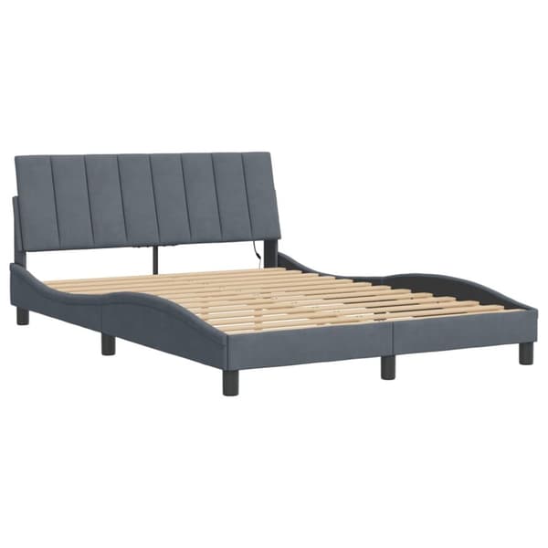 sengeramme med LED-lys 140x190 cm velour mørkegrå