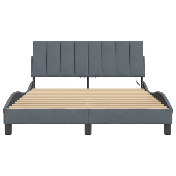 sengeramme med LED-lys 140x190 cm velour mørkegrå