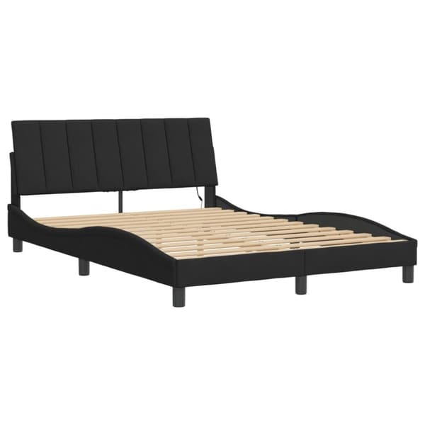 sengeramme med LED-lys 140x200 cm velour sort