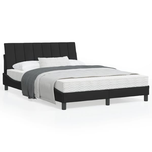 sengeramme med LED-lys 140x200 cm velour sort