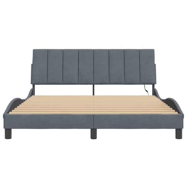 sengeramme med LED-lys 160x200 cm velour mørkegrå