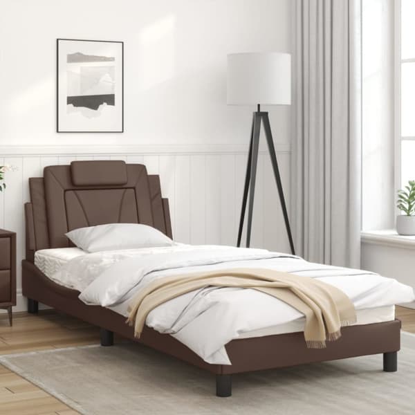 sengeramme med LED-lys 80x200 cm kunstlæder brun