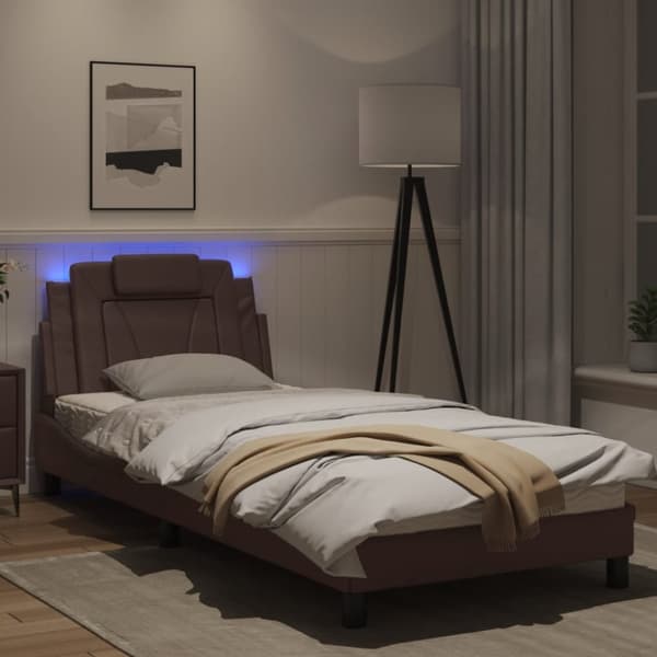 sengeramme med LED-lys 80x200 cm kunstlæder brun