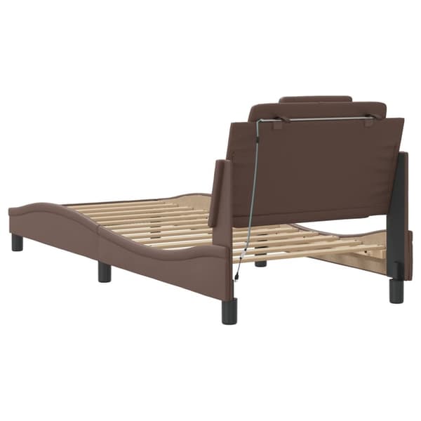sengeramme med LED-lys 80x200 cm kunstlæder brun