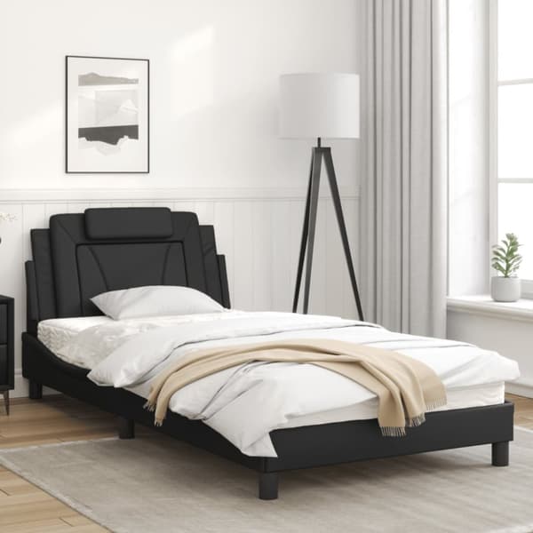 sengeramme med LED-lys 100x200 cm kunstlæder sort