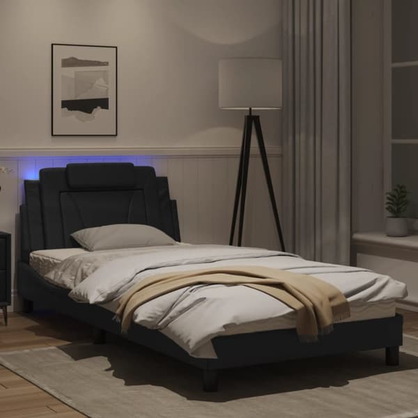 sengeramme med LED-lys 100x200 cm kunstlæder sort