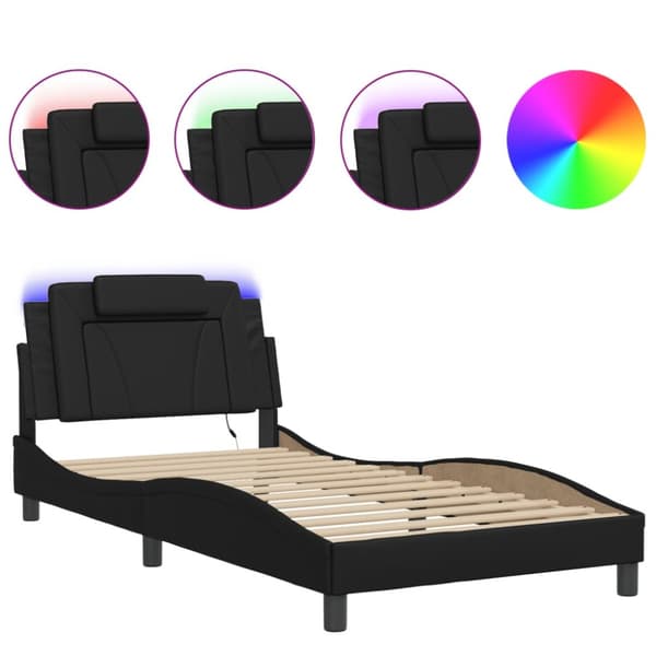 sengeramme med LED-lys 100x200 cm kunstlæder sort