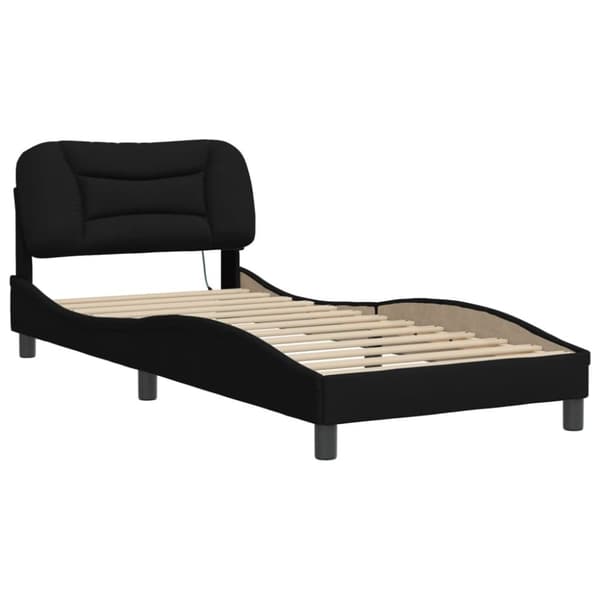 sengeramme med LED-lys 90x190 cm stof sort