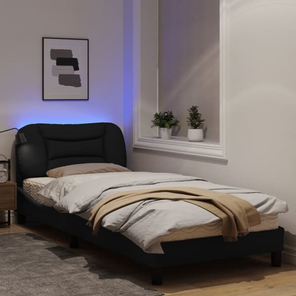 sengeramme med LED-lys 90x190 cm stof sort