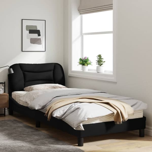 sengeramme med LED-lys 90x190 cm stof sort
