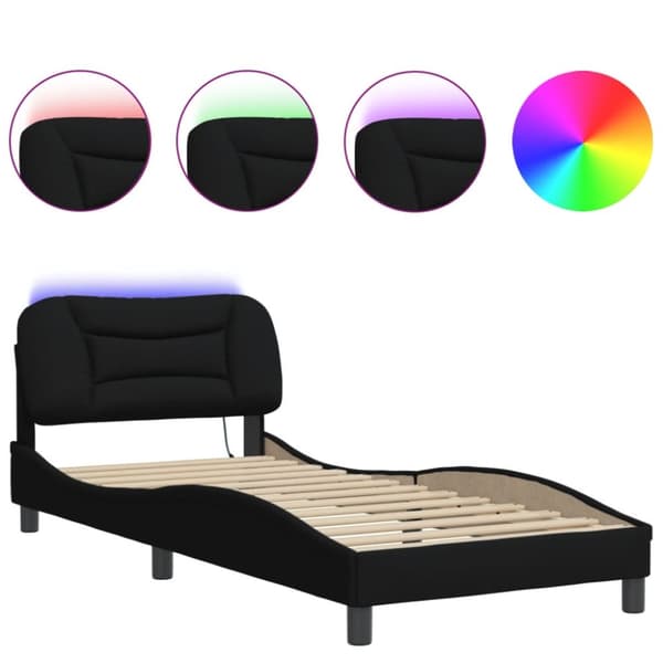 sengeramme med LED-lys 90x190 cm stof sort