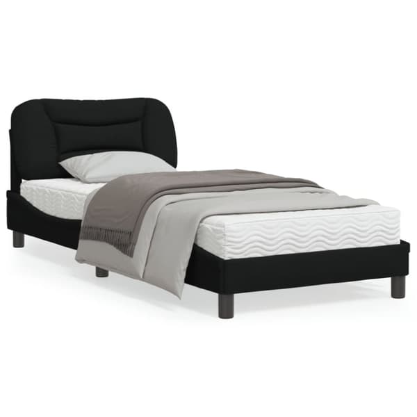 sengeramme med LED-lys 90x190 cm stof sort