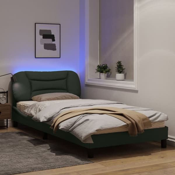 sengeramme med LED-lys 100x200 cm stof mørkegrå
