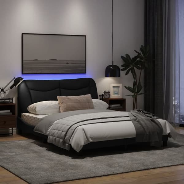 sengeramme med LED-lys 120x200 cm stof sort