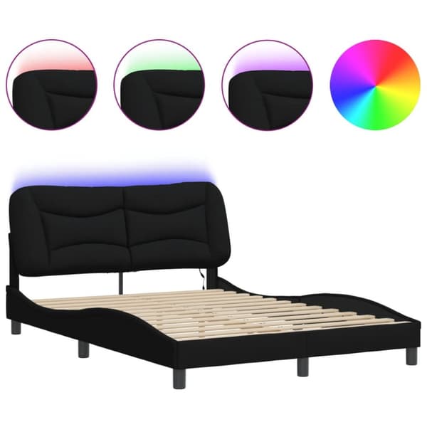 sengeramme med LED-lys 120x200 cm stof sort