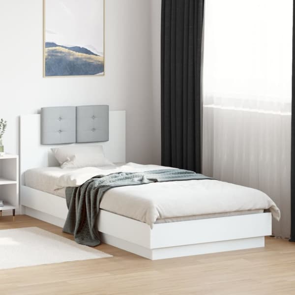 sengeramme med sengegavl 90x200 cm konstrueret træ hvid