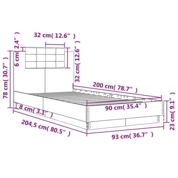 sengeramme med sengegavl 90x200 cm konstrueret træ hvid