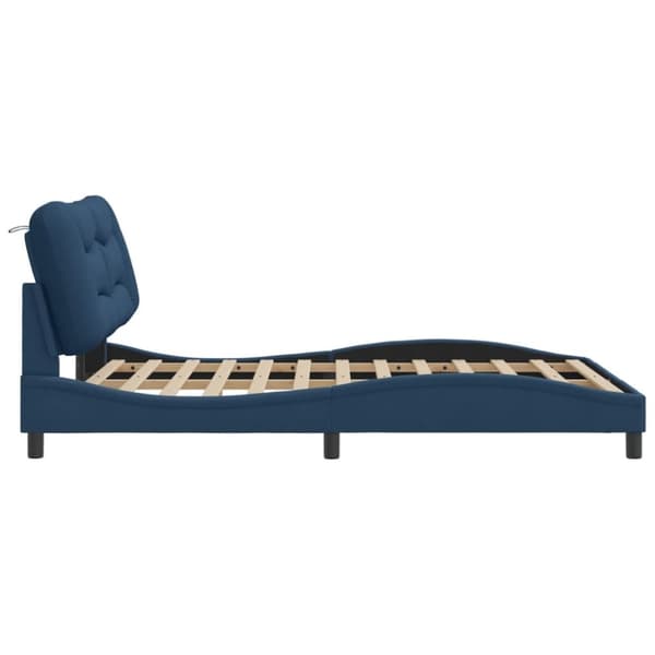 sengeramme med LED-lys 140x190 cm stof blå