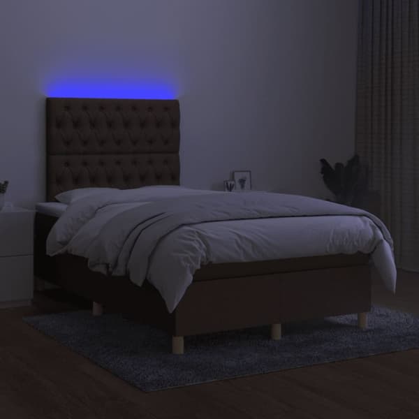 Ramsäng med madrass & LED mörkbrun 120x190 cm tyg