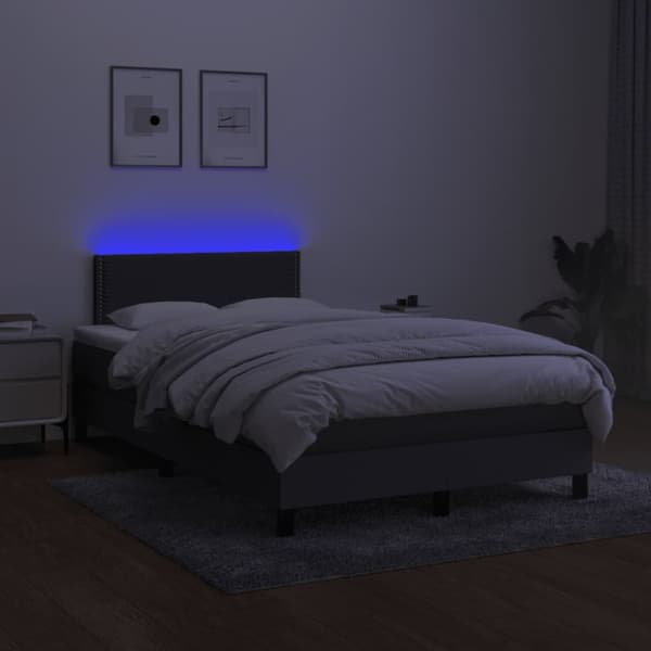 Ramsäng med madrass & LED mörkgrå 120x190 cm tyg