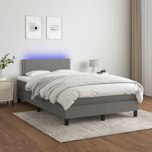 Ramsäng med madrass & LED mörkgrå 120x190 cm tyg