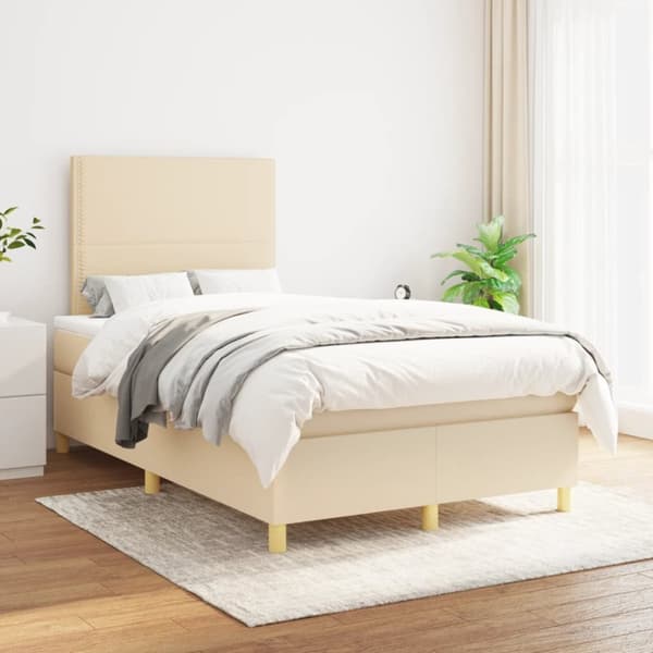 kontinentalseng med madras 120x190 cm stof cremefarvet