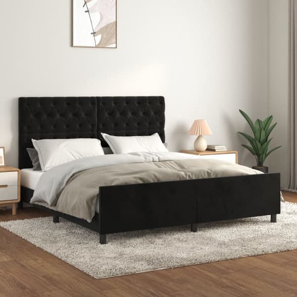sengeramme med sengegavl 160x200 cm fløjl sort