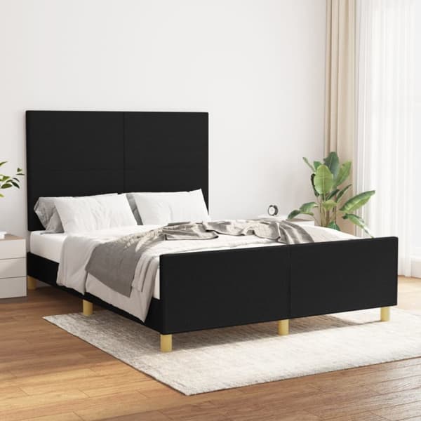 sengeramme med sengegavl 140x190 cm stof sort