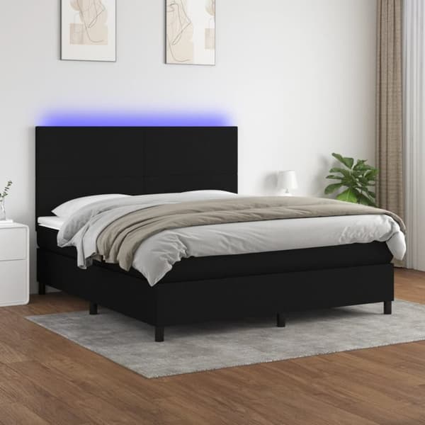 kontinentalseng med LED-lys 160x200 cm stof sort