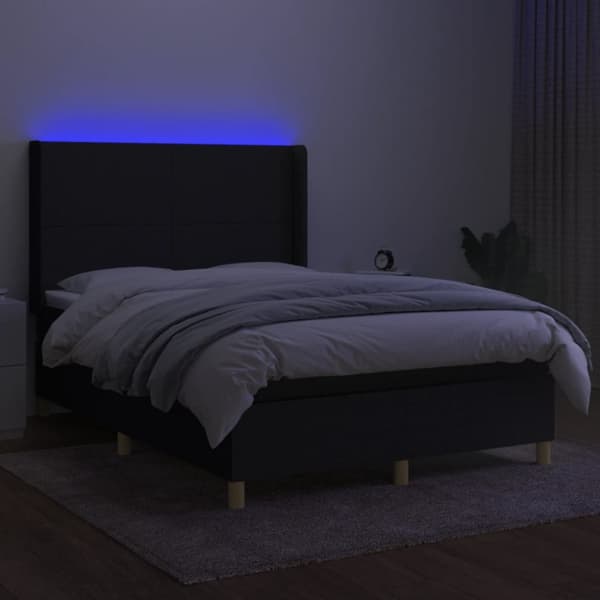 kontinentalseng med LED-lys 140x200 cm stof sort
